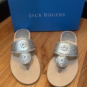 Jack Rogers Eco Jacks Flat Sandal Silver 8M US NIB